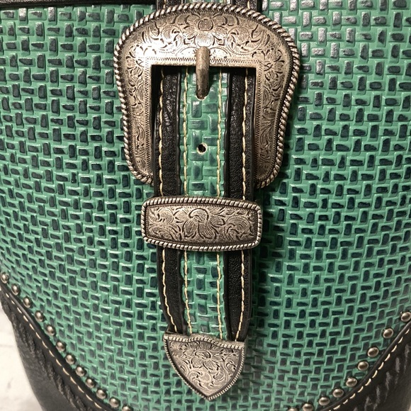 Trinity Ranch western shoulder/crossbody bag black and green w/ vintage hardware - Picture 6 of 8